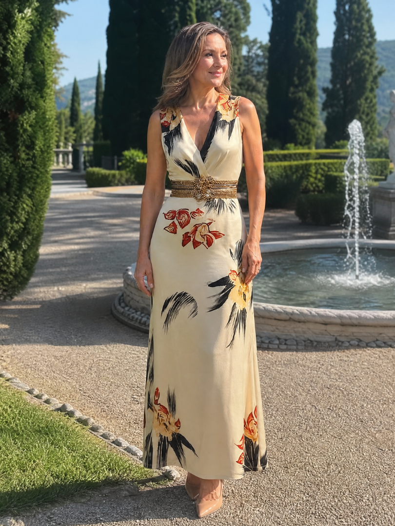 Damska sukienka midi w kwiaty z dekoltem w serek – Anna Marie