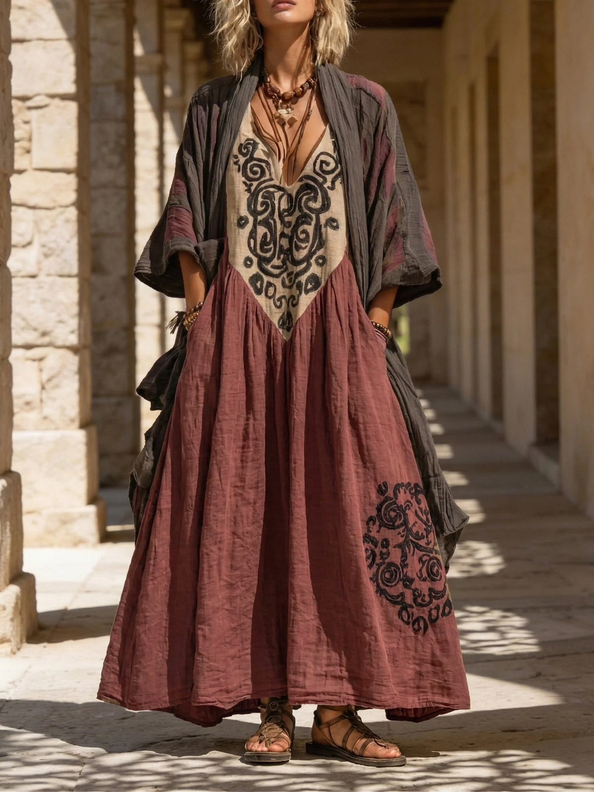 Denise | Two-piece boho set with painterly print
