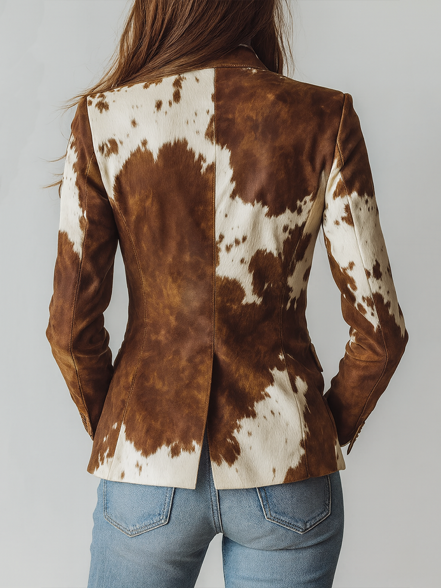 Vintage Cow Print Eco Friendly Blazer