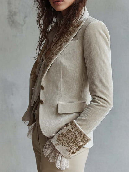 Ivory Embroidered Tailored Blazer