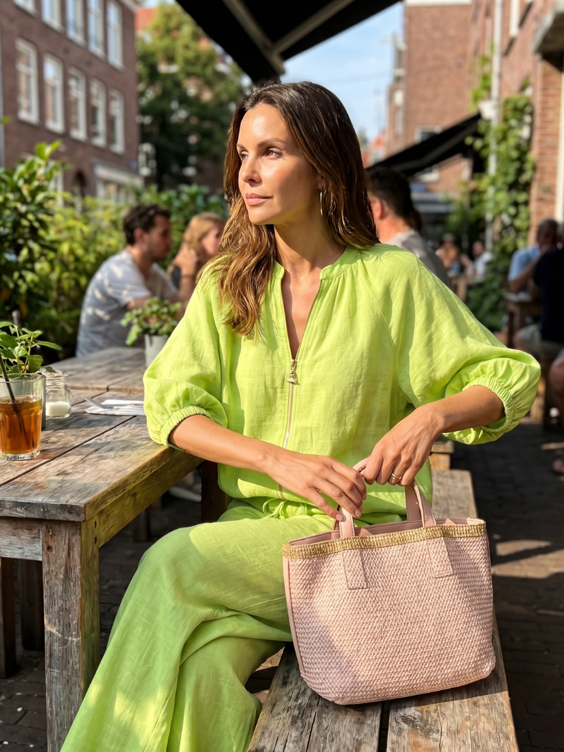 Natalia | Zip-front blouse and wide-leg trousers