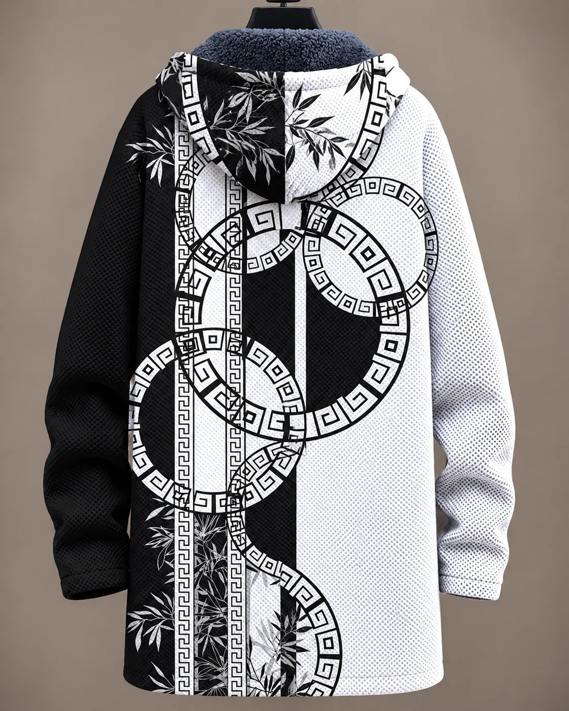 Elara | Monochrome Bamboo Motif Hooded Jacket
