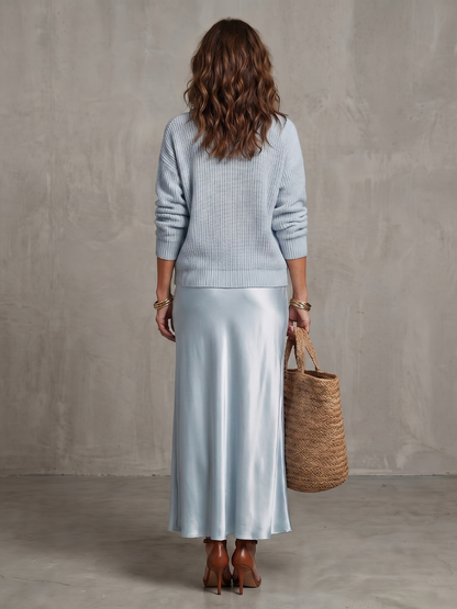 Luciana | Knitted layer and bias-cut satin skirt
