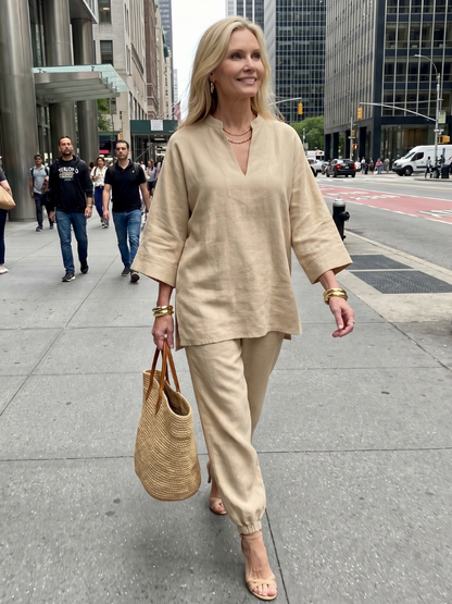 Georgiana | V-neck tunic and gathered trousers