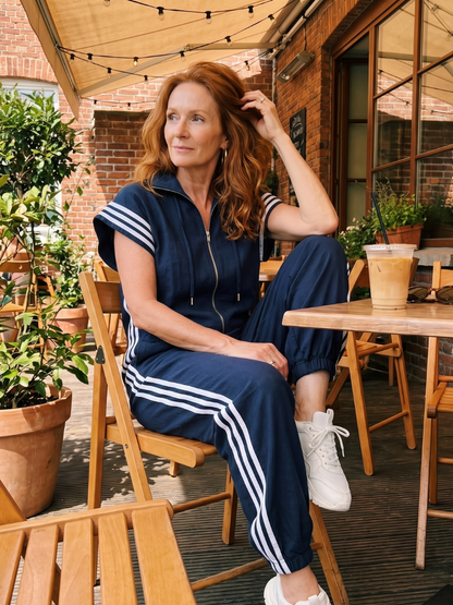 Lark | Zip-front jumpsuit with striped panels