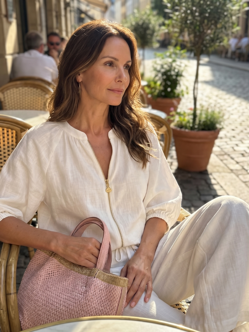 Natalia | Zip-front blouse and wide-leg trousers