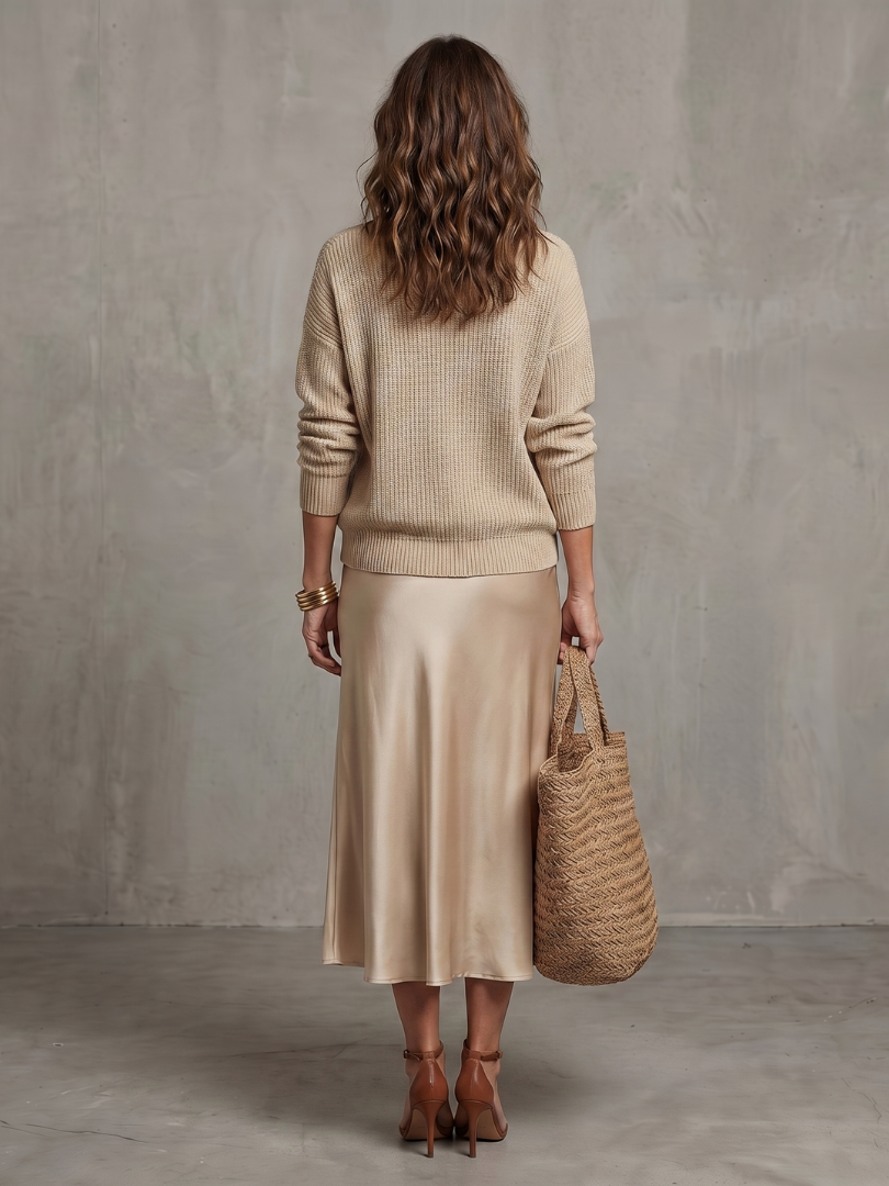 Luciana | Knitted layer and bias-cut satin skirt