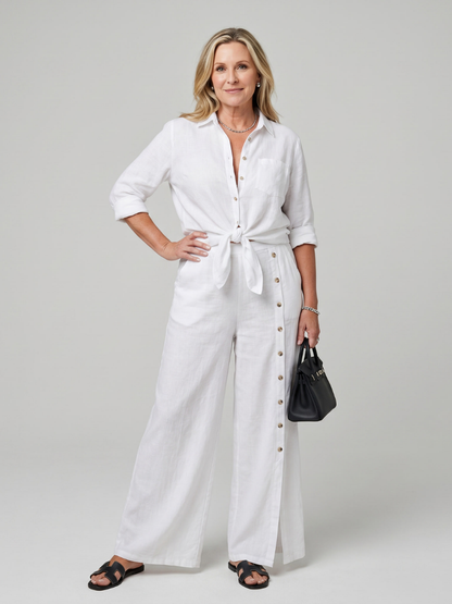 Damski zestaw: bluzka i spodnie z szerokimi nogawkami – Anna Marie
