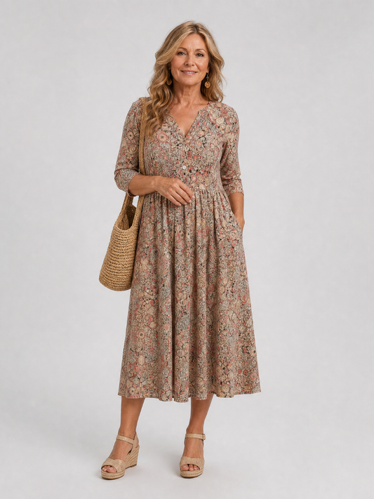 Damska sukienka midi vintage z rękawem 3/4 – Anna Marie