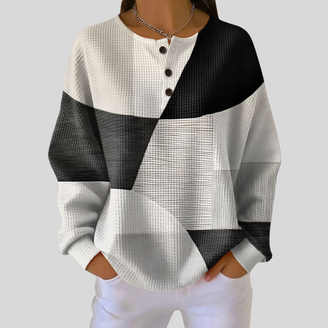 Sondra | Textured Colourblock Henley Sweatshirt