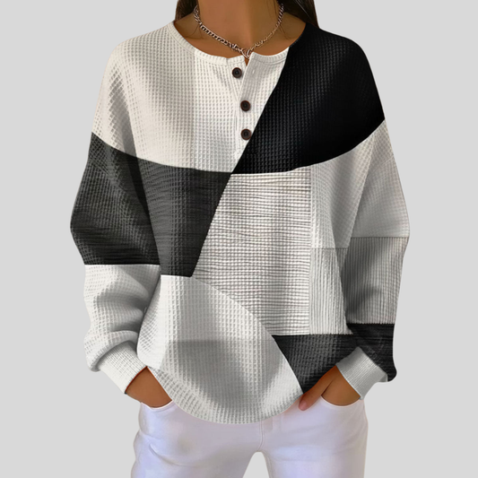 Sondra | Textured Colourblock Henley Sweatshirt