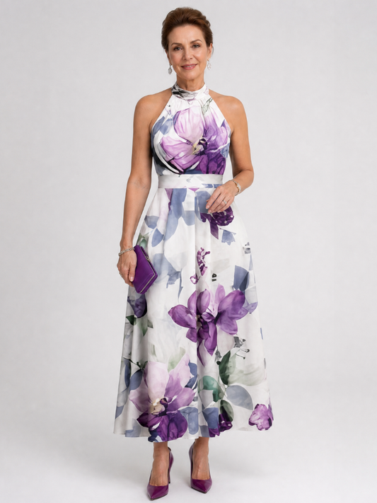 Damska sukienka midi w kwiaty z dekoltem halter – Anna Marie