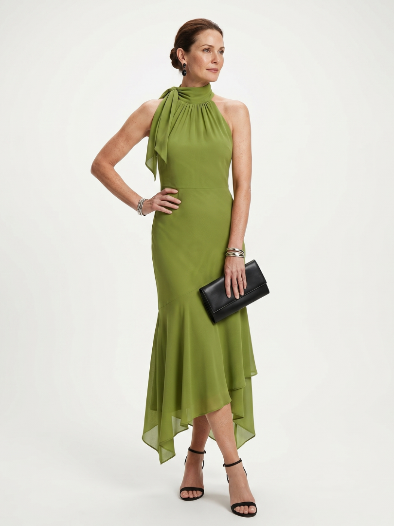 Damska drapowana sukienka midi z halter dekoltem – Anna Marie