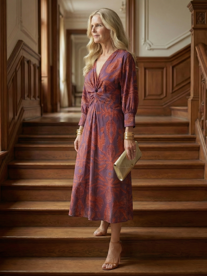 Lune | Wrap midi dress in natural shades