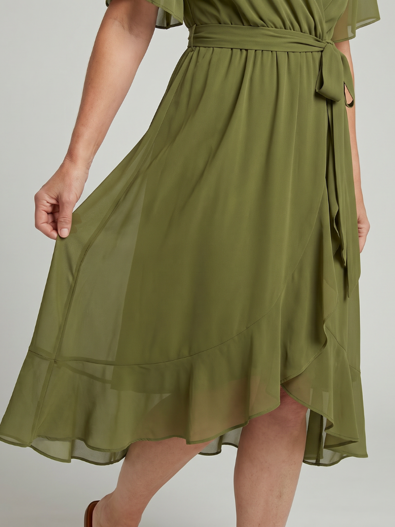 Damska kopertowa sukienka midi z krótkim rękawem – Anna Marie
