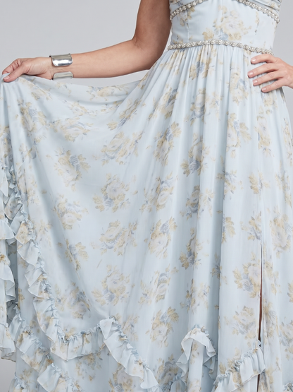 Damska sukienka maxi w kwiaty z halter dekoltem – Anna Marie