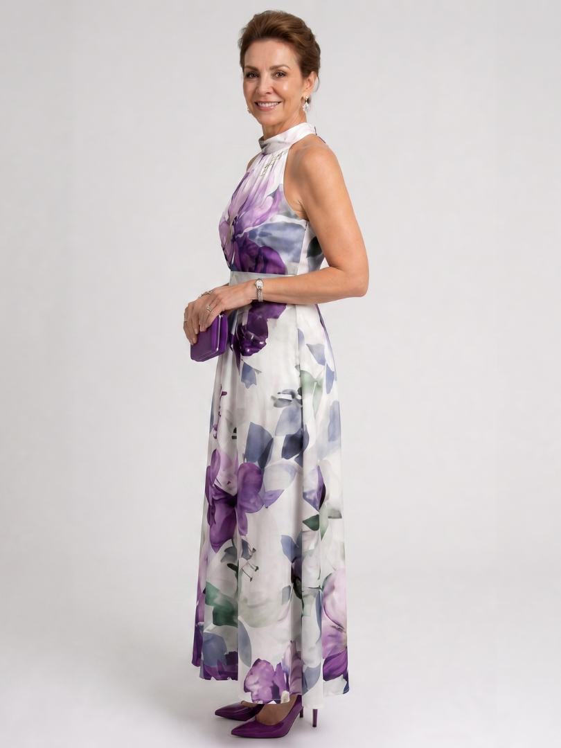 Damska sukienka midi w kwiaty z dekoltem halter – Anna Marie
