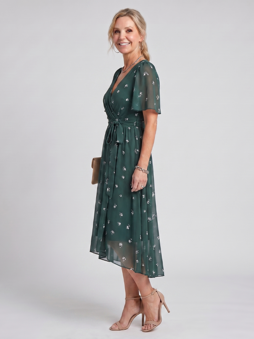 Damska sukienka midi w kwiaty z falbanami – Anna Marie