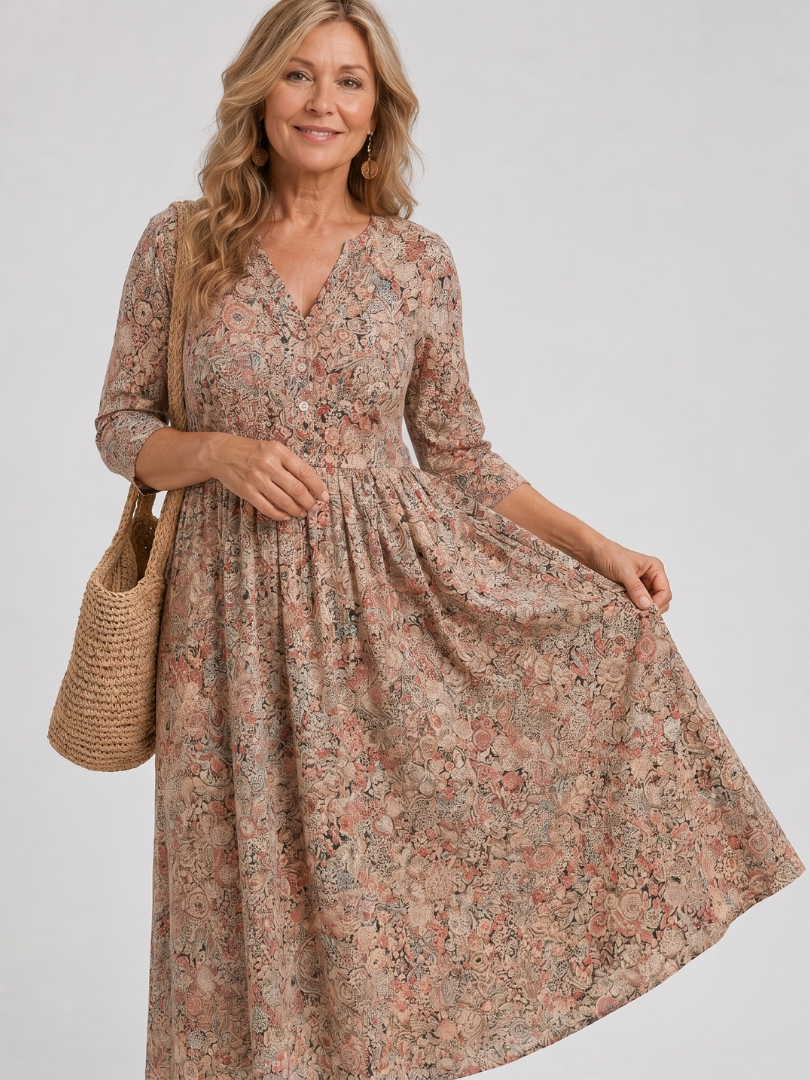 Damska sukienka midi vintage z rękawem 3/4 – Anna Marie