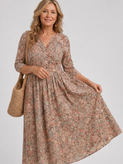 Damska sukienka midi vintage z rękawem 3/4 – Anna Marie