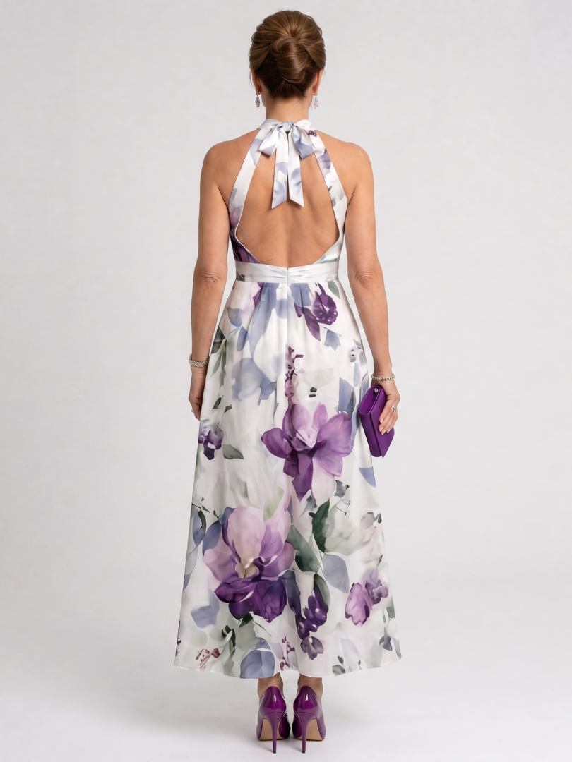 Damska sukienka midi w kwiaty z dekoltem halter – Anna Marie