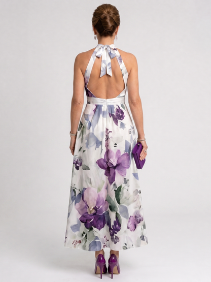 Damska sukienka midi w kwiaty z dekoltem halter – Anna Marie
