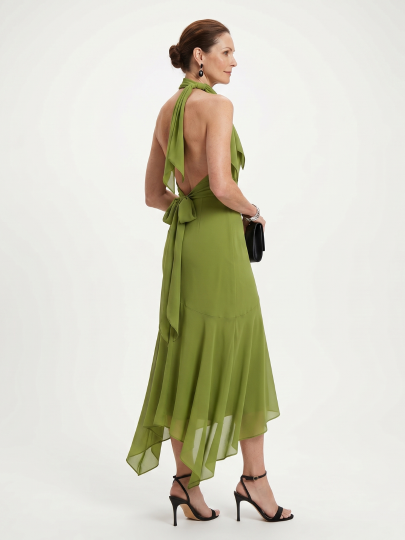 Damska drapowana sukienka midi z halter dekoltem – Anna Marie