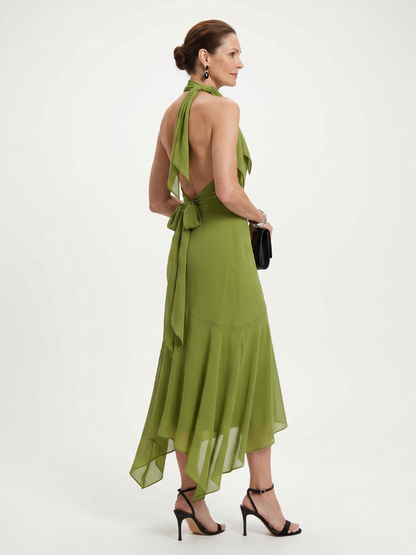Damska drapowana sukienka midi z halter dekoltem – Anna Marie