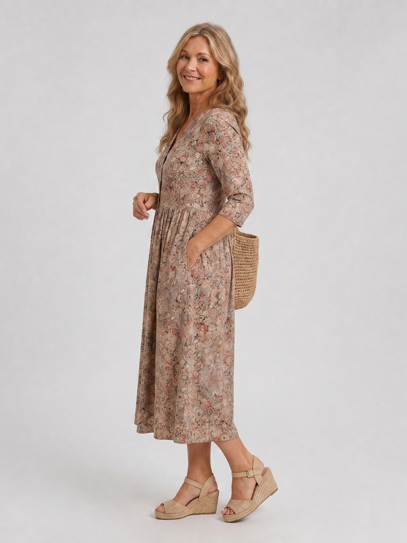 Damska sukienka midi vintage z rękawem 3/4 – Anna Marie