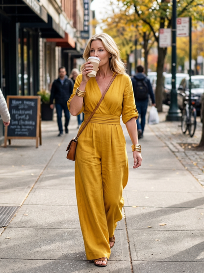 Wanda | Wrap-front wide-leg jumpsuit
