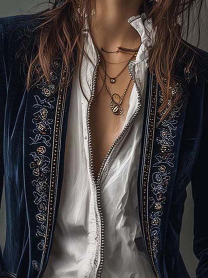Vintage Navy Embroidered Longline Jacket