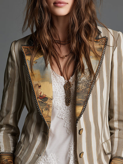 Boho Striped Printed Lapel Blazer