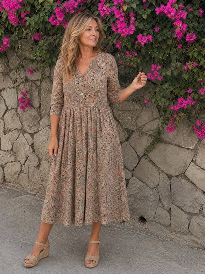 Damska sukienka midi vintage z rękawem 3/4 – Anna Marie