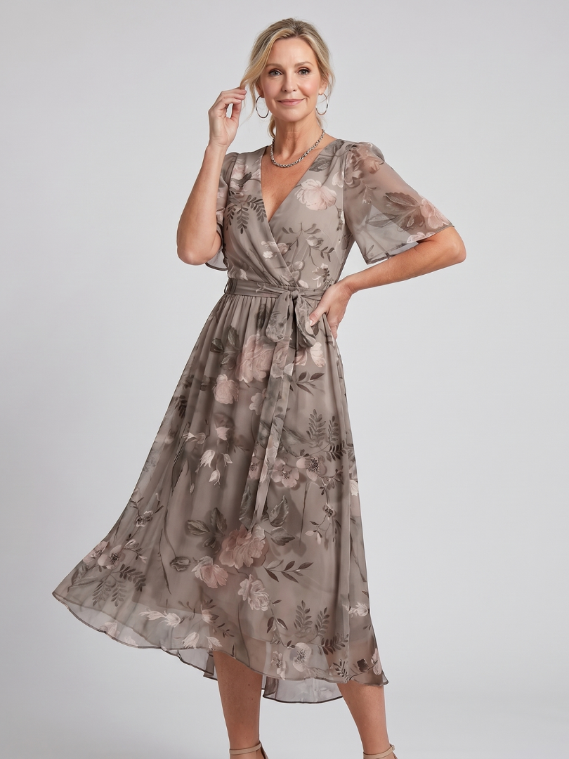 Damska sukienka midi w kwiaty z falbanami – Anna Marie