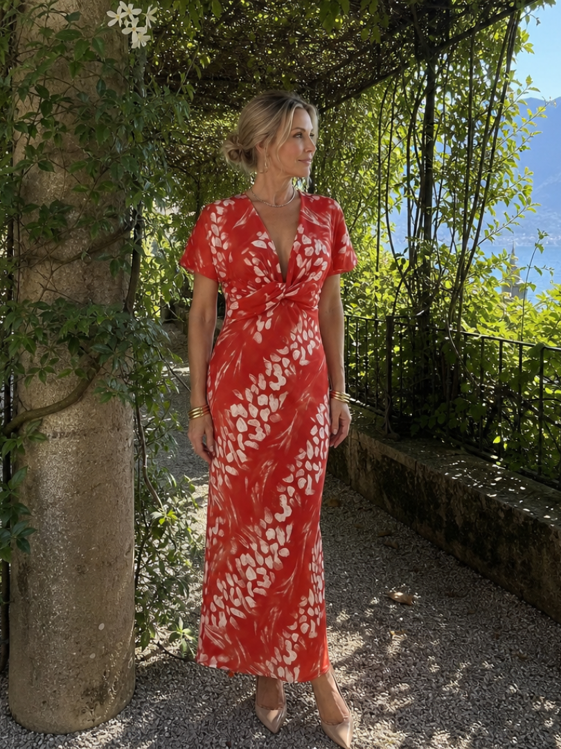 Damska sukienka maxi z abstrakcyjnym wzorem – Anna Marie