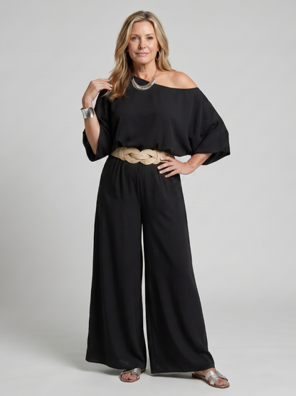 Damski zestaw: top na jedno ramię i spodnie – Anna Marie