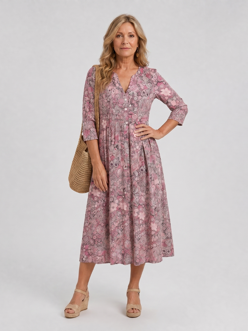 Damska sukienka midi vintage z rękawem 3/4 – Anna Marie