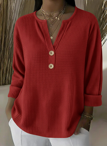 Lucy | Textured henley top with buttons
