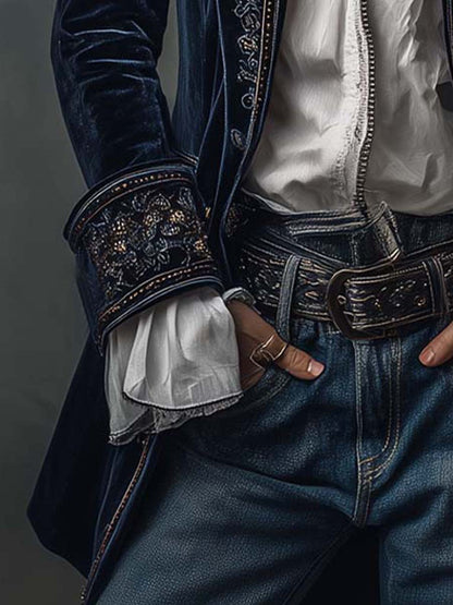 Vintage Navy Embroidered Longline Jacket