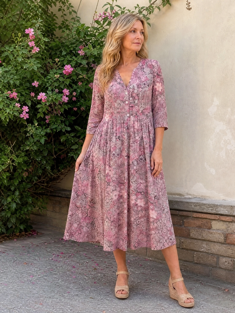 Damska sukienka midi vintage z rękawem 3/4 – Anna Marie
