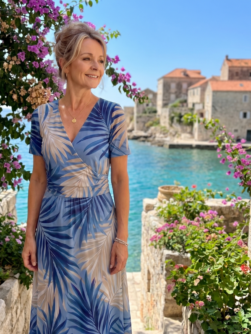 Damska sukienka midi w kwiaty z dekoltem w serek – Anna Marie