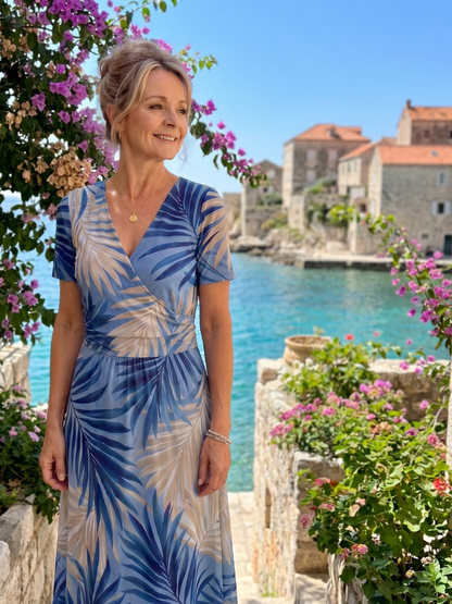 Damska sukienka midi w kwiaty z dekoltem w serek – Anna Marie