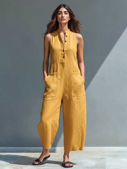 Simone | Minimal sleeveless linen-blend jumpsuit