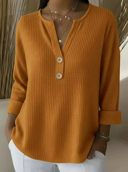 Lucy | Textured henley top with buttons