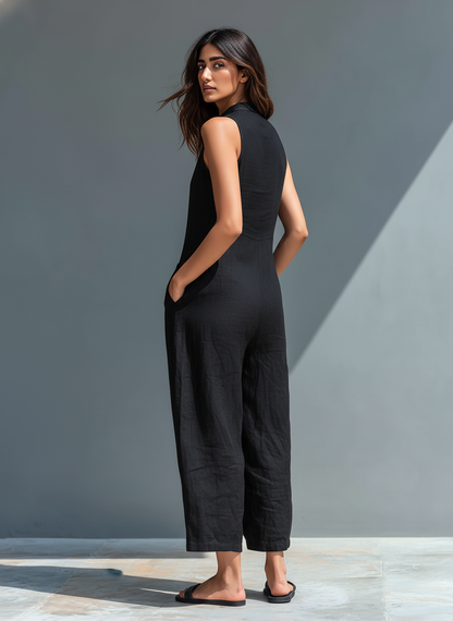 Simone | Minimal sleeveless linen-blend jumpsuit