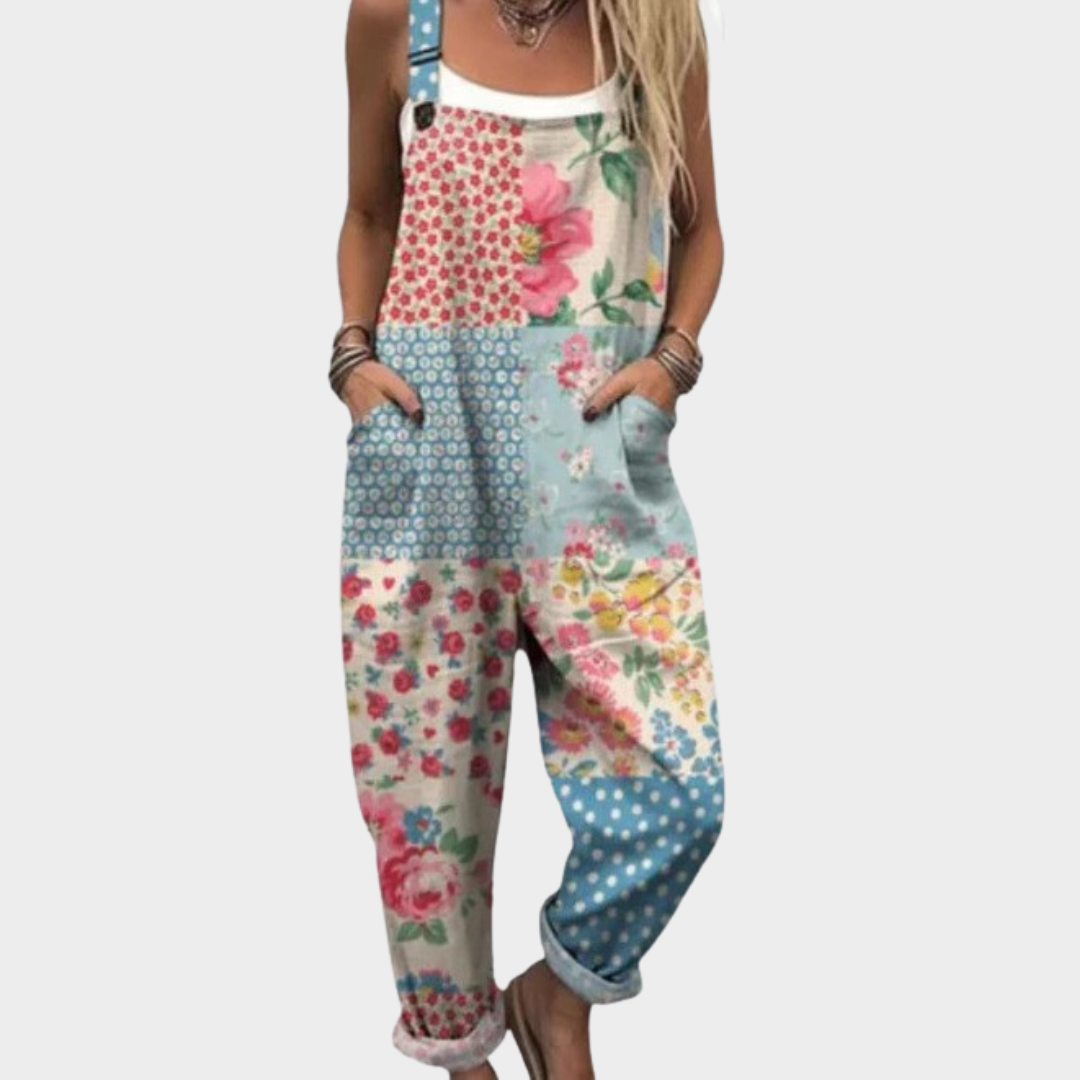 Damski kombinezon w różowe kwiaty, patchwork – Anna Marie
