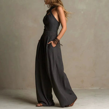 Paula | Wrap-neck wide-leg jumpsuit