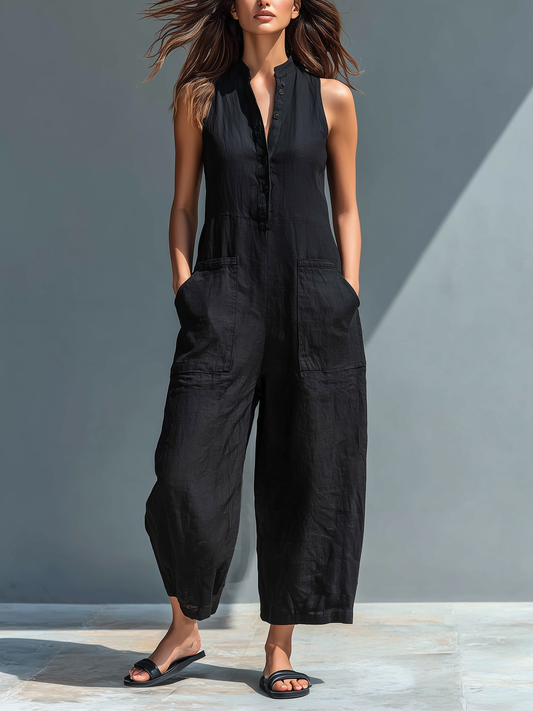 Simone | Minimal sleeveless linen-blend jumpsuit