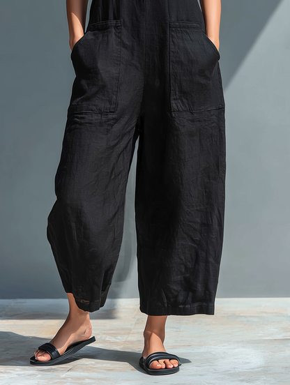 Simone | Minimal sleeveless linen-blend jumpsuit