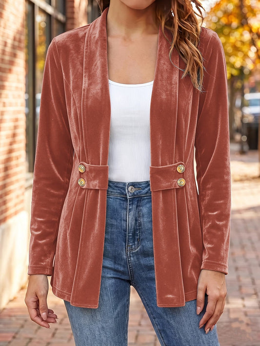 Sienna™ | Rust Velvet Button-Tab Cardigan